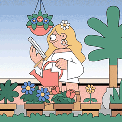 Girl Flowering while Browsing on Internet while using smartphone